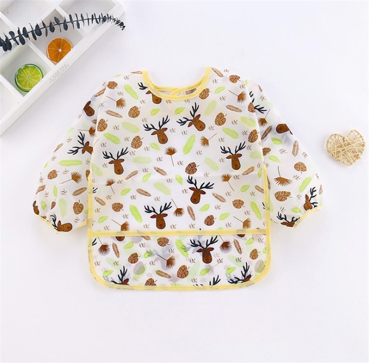 Babero de bebé de dibujos animados, impermeable, manga larga, Baberos para comer, eructar, ropa para pintar: Deer