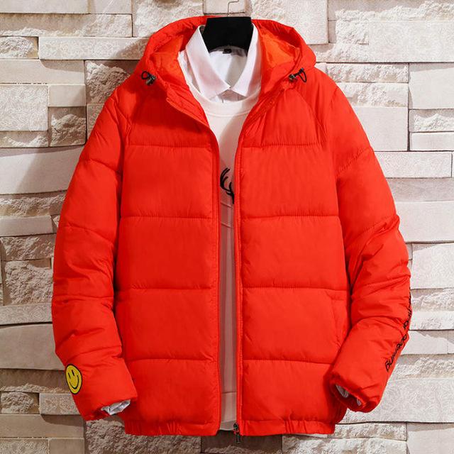3xl menn vinter uformelt hette tykk vattert jakke glidelås slank menn og kvinner kåper menn parka yttertøy varm: Oransje rød / M