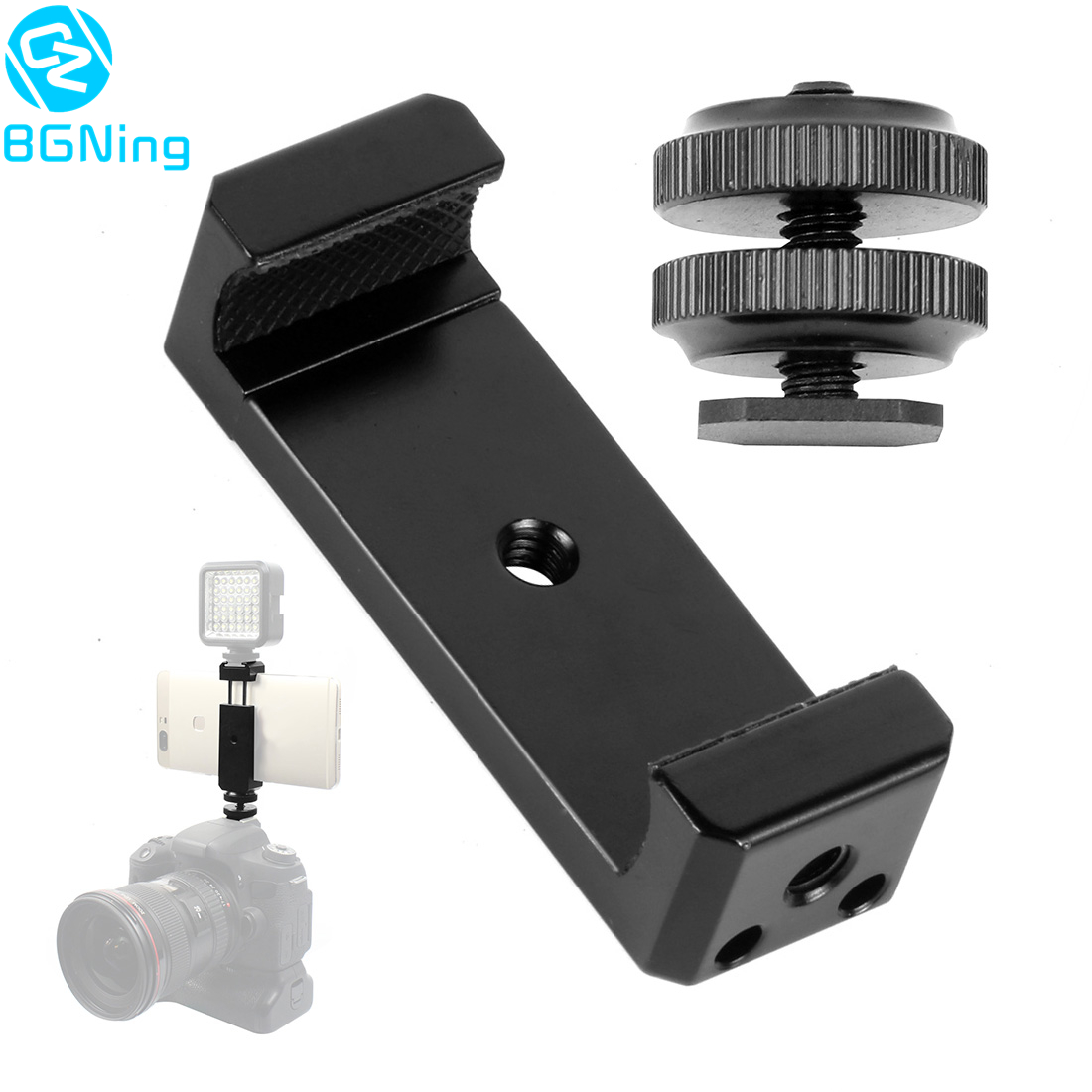 Aluminum Mobile Phone Clamp Holder Clip with 1/4 Tripod Mount Screw to Shoe Adapter for DSLR SLR Vlog Fill Video Photography