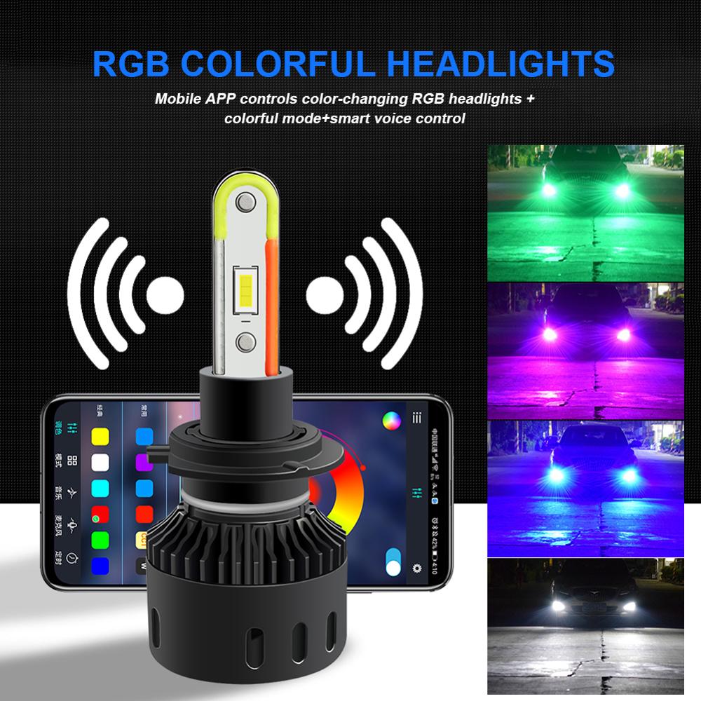 H7 Auto Led Rgb Koplamp Kit App Bluetooth Controle Multicolor Mistlichten Lampen Lamp Voor Auto Vrachtwagens