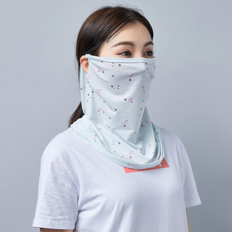 Sommer halv ansigtsmaske åndbar is silke cykling kvinder solcreme lang hals hel ansigtsmaske uv beskyttelse udendørs sports maske: Blå blomst