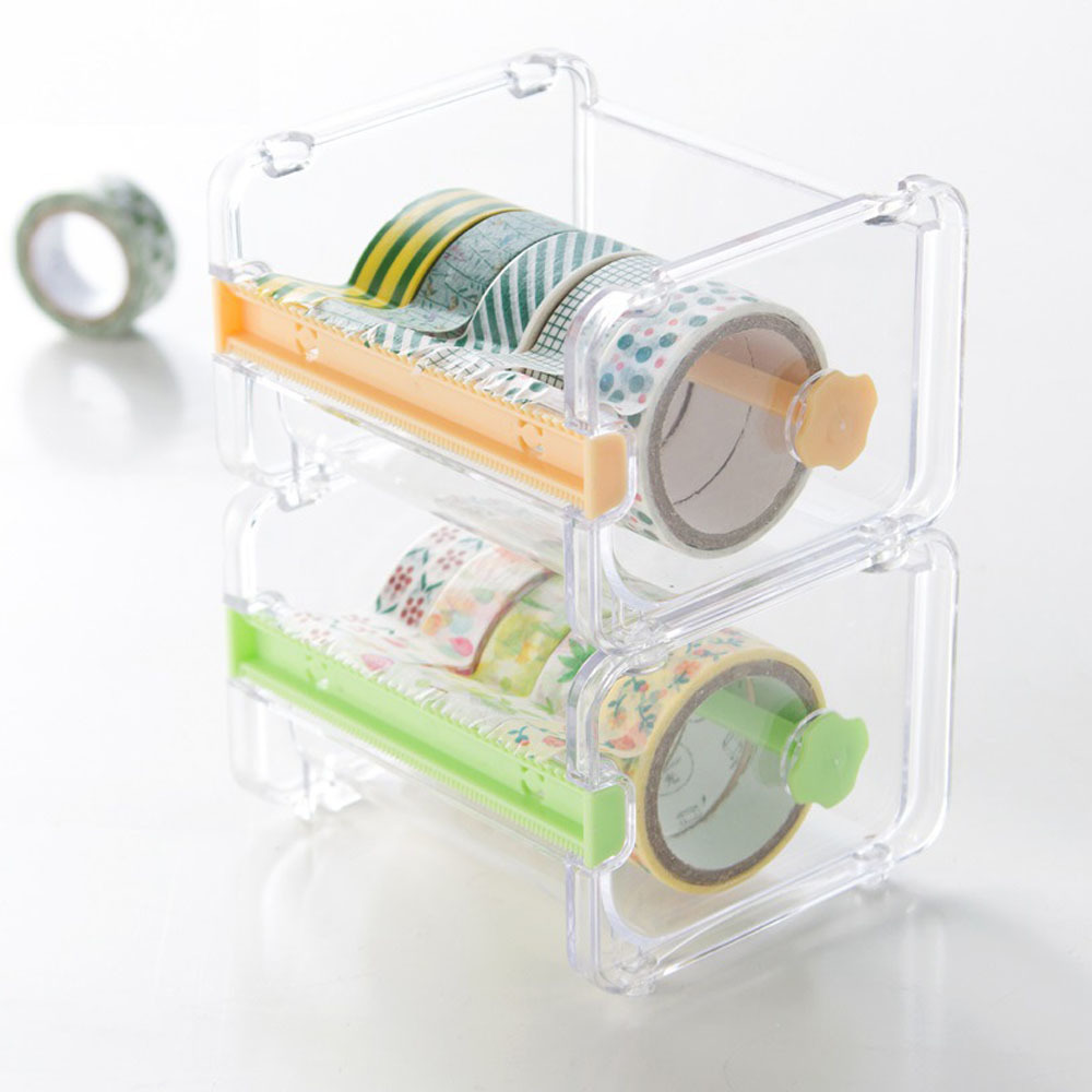 Transparent Plastic Adhesive Tape Dispenser and paper tape cutter Office Desktop Scotch Tape Holder