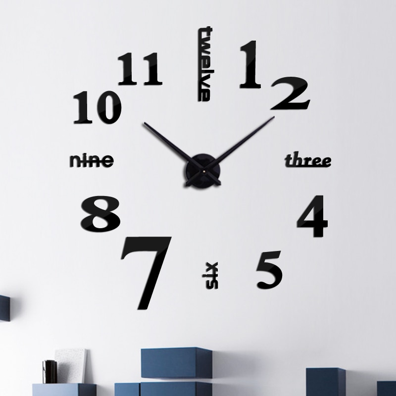 Horloge à Quartz pour montres de | Autocollant mural 3d, grand format, miroir ruché, moderne, tendance, , bricolage