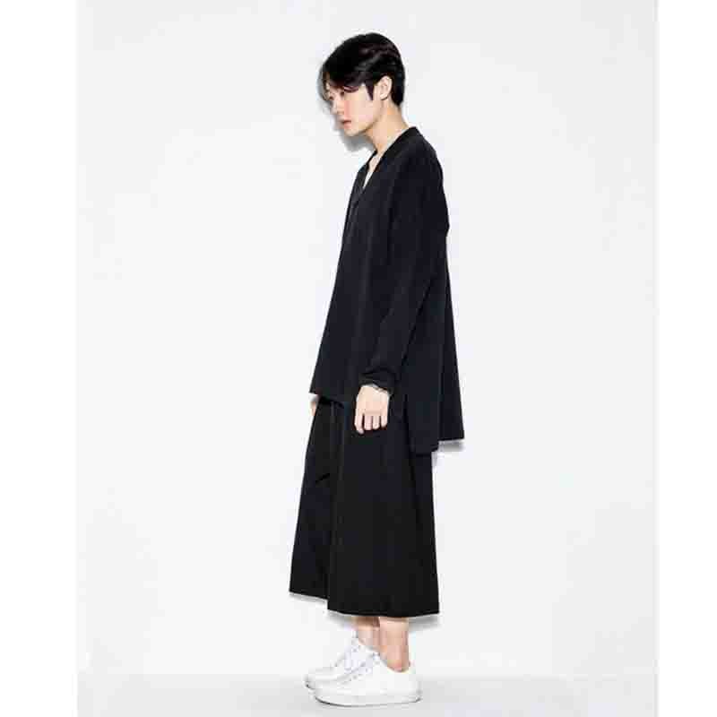 Yamamoto-pantalon à jambes larges, jupe-pantalon japonais, ample, grosses jambes, noir, pantalons décontractés pour hommes et femmes