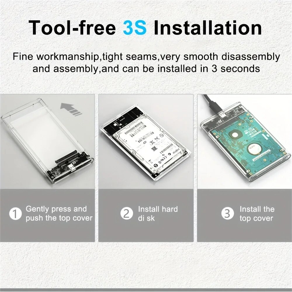 2.5 Inch HDD SSD Case SATA to USB 3.1 Type C 4TB Transparent External Hard Drive Housing Compatible UASP SATA III Laptop