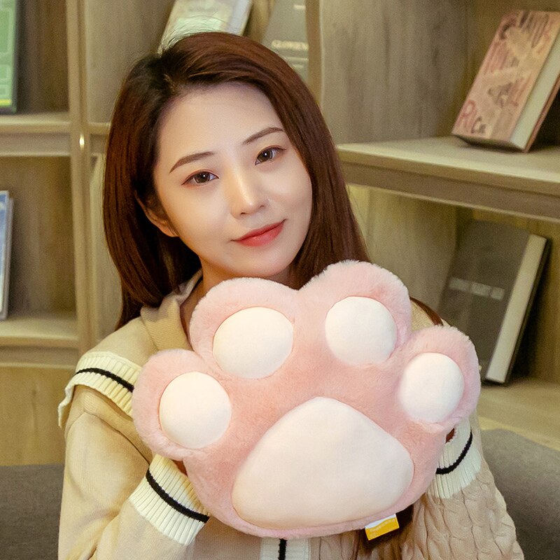 35*26cm Cute Cat Paw Warm Hands Pillow With Holes Colorful White Pink Grey Brown Animal Paw Cushion For Winter Christmas