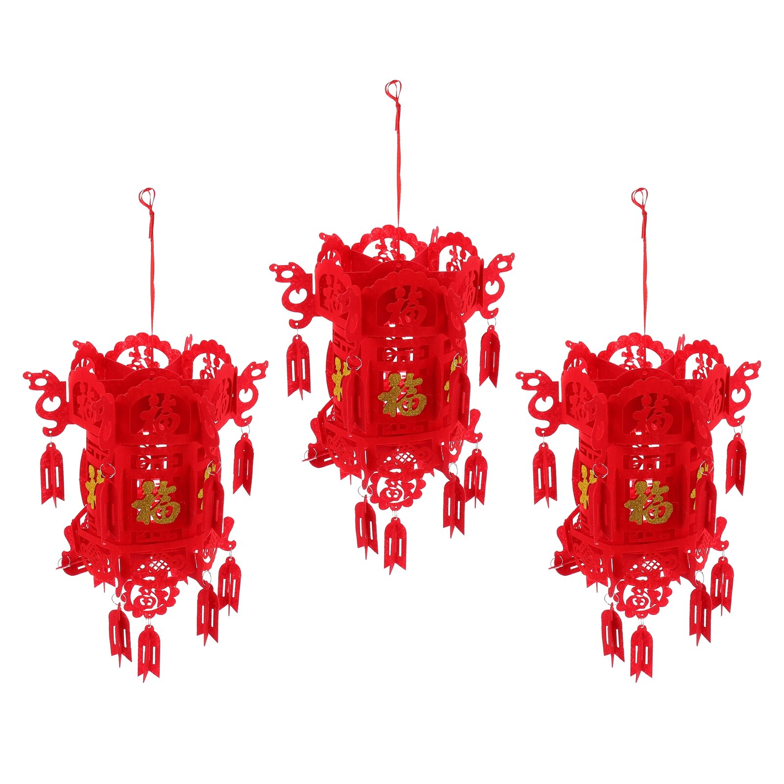3Pcs Chinese Festival Lanterns Chinese Year Decoration Non-woven Lantern