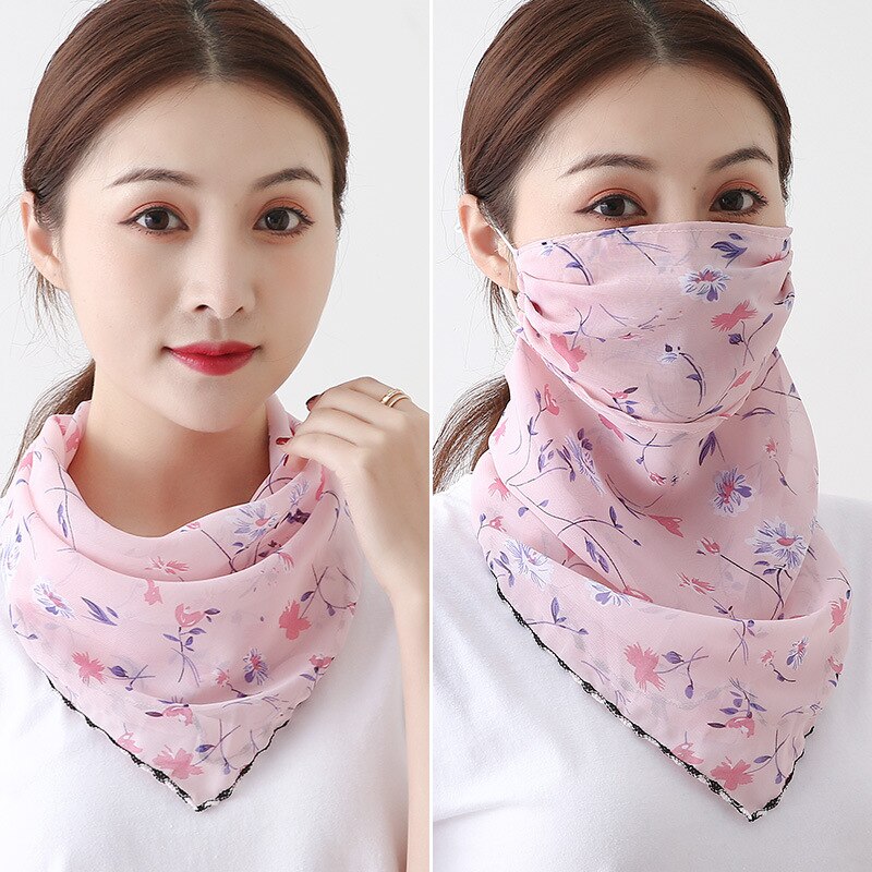 Frauen Chiffon Maske Schal Gesicht wickelt Blumen- drucken Dame Seide Hals Schals Foulard Bandana Sommer Sonne Masken Anti-staub schützen