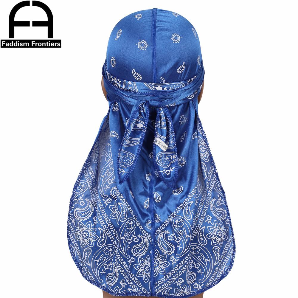 Men Silk Durag Paisley Printing Silky Durags Bandanas for Men Long Straps Headwear Head Scarf Wave Cap Headwrap Durags