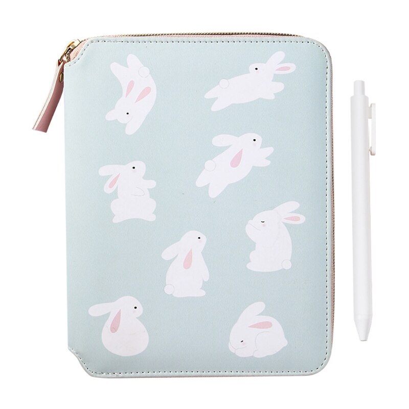 Cartoon Flower B6 Zipper Notebook Notepad with Pen Set Leather Planner Diary Journal Agenda Stationery: Green