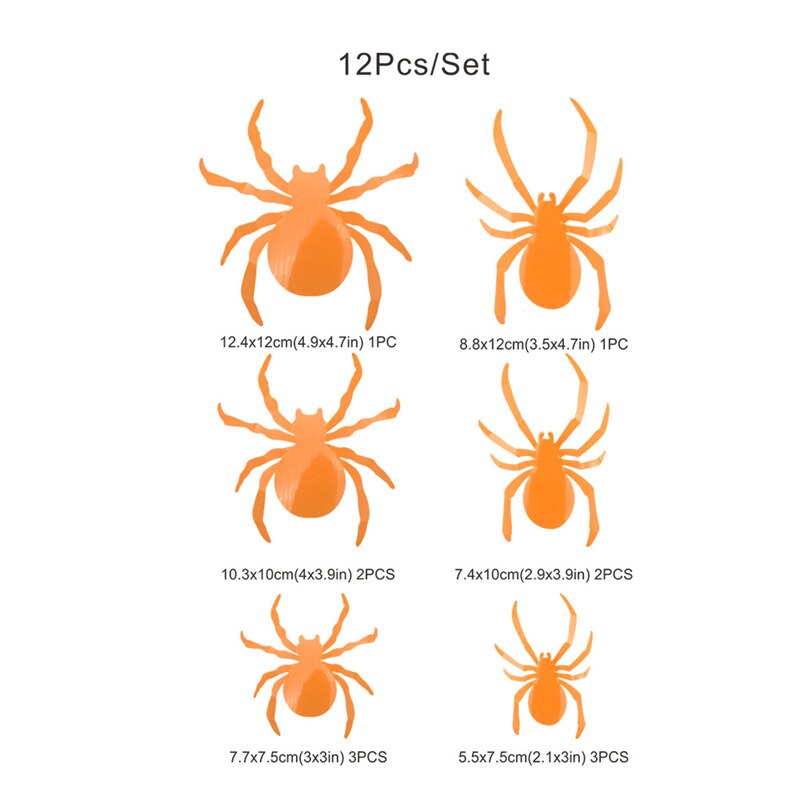12/24/36Pcs 3D Luminous Spider Wall Sticker Halloween Festival Wedding Decoration DIY Handmade Home Fridge Window Decoration: Yellow / 1 Set(12Pcs)