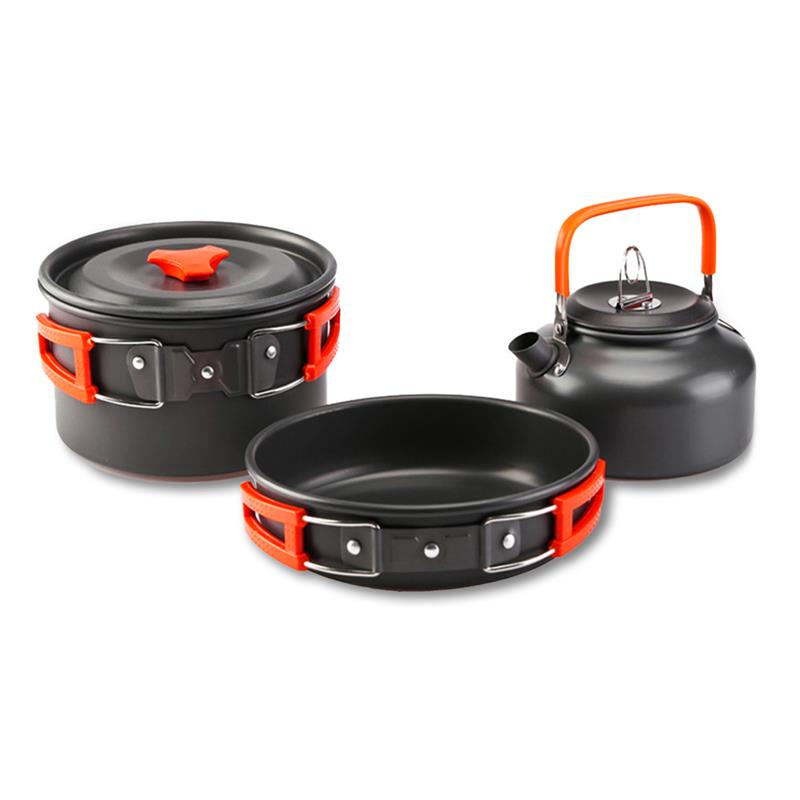 3Pcs Outdoor Kookgerei Camping Koken Pot Keukengerei Kit Opvouwbare Draagbare Geïsoleerde Handgreep Pan Backpacken Waterkoker: Orange