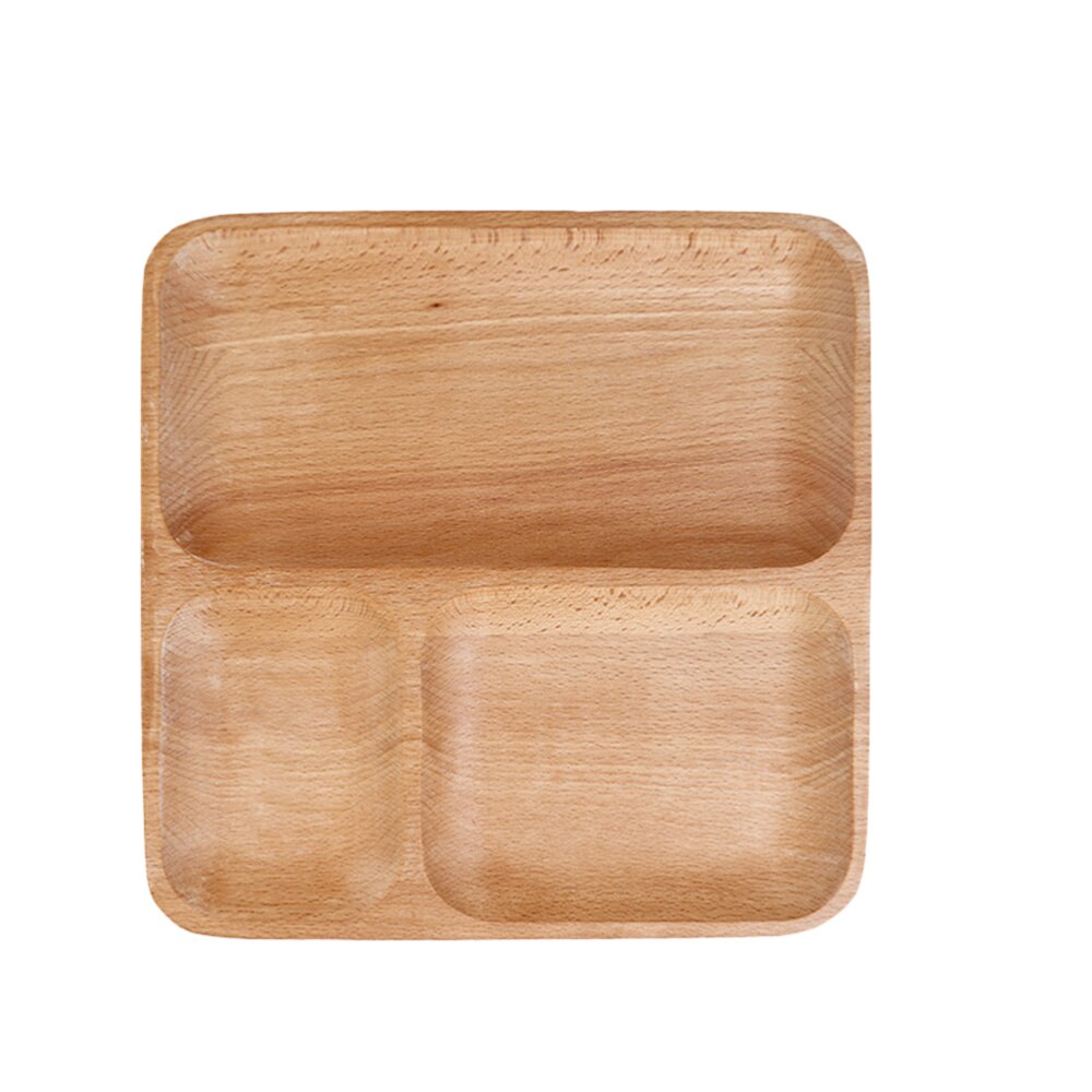 Bandeja de madera de haya con forma cuadrada para comida, plato de postre con 3 compartimentos, bandeja creativa de almacenamiento de alimentos para el hogar, Hotel, Restaur, 1 ud.