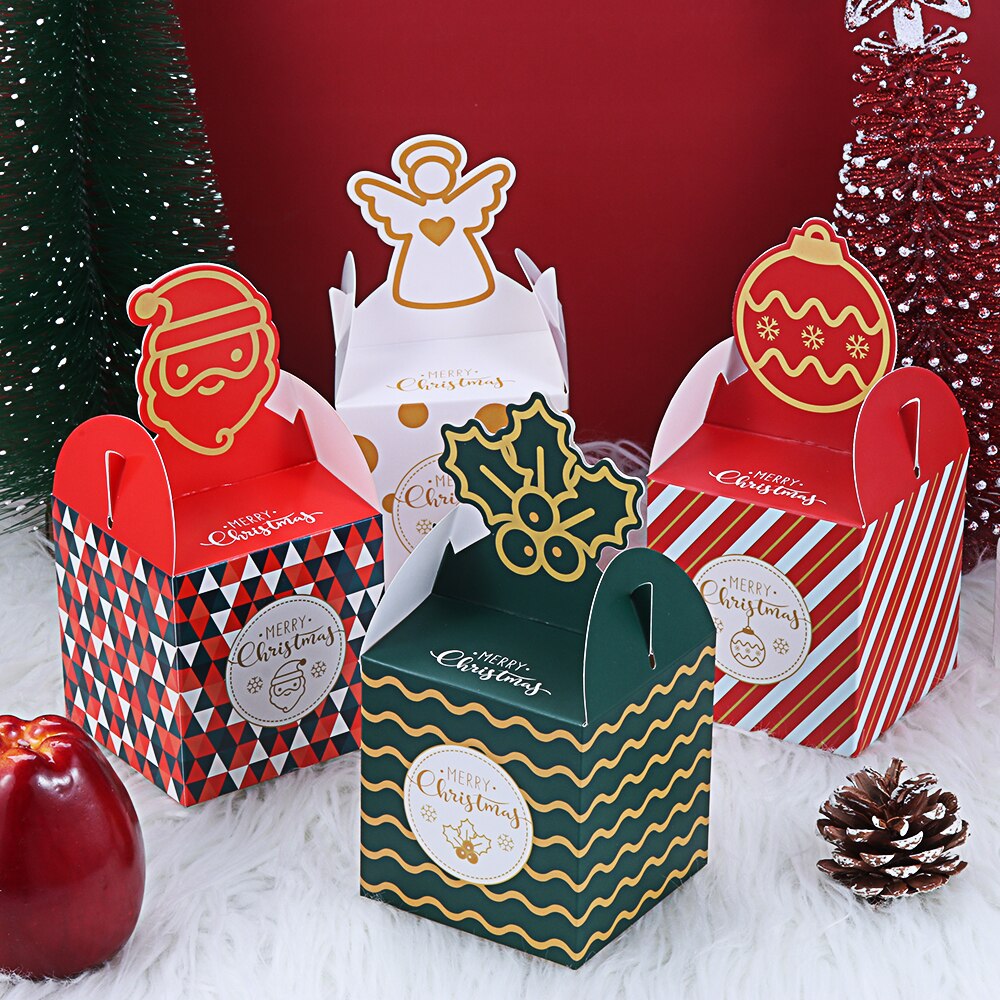 5 Stks/set Vrolijk Kerst Snoep Box Zak Kerstboom Geschenkdoos Papier Apple Doos Candy Bag Container Levert Decoratie