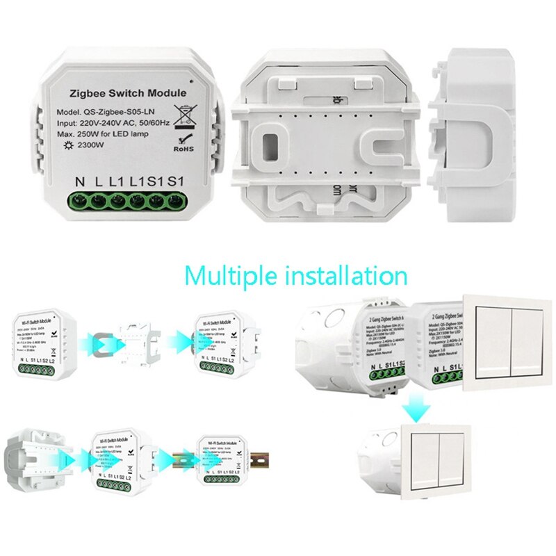 Zigbee Smart Switch Module with Neutral Wireless Light Switch Relay Tuya Smart Life APP Control for Google Home Alexa