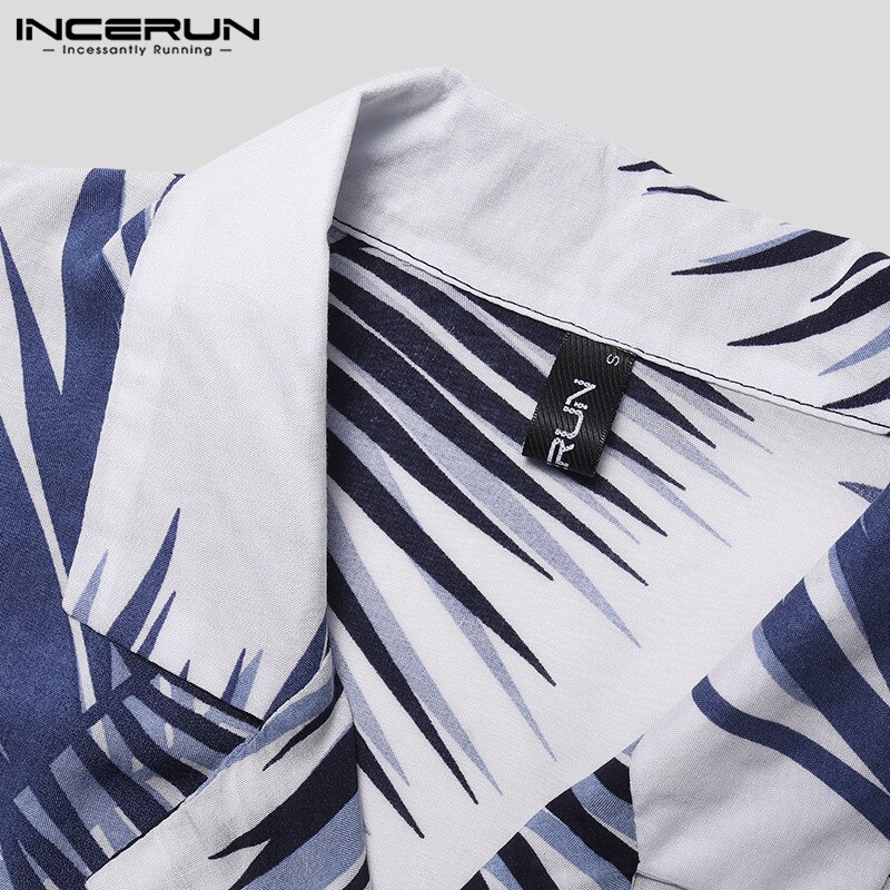 INCERUN Summer Men Beach Hawaiian Shirts Printed Lapel Neck Short Sleeve Casual Brand Men Tropical Tops Chemise