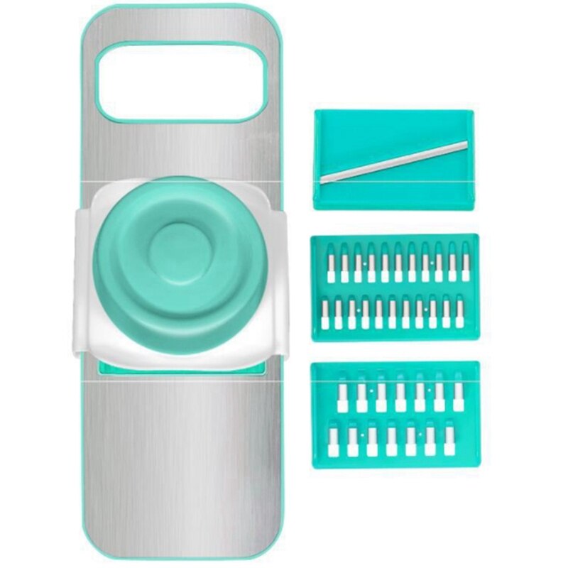 Mandoline snijset groenterasp voedselversnipperaar roestvrijstalen groentesnijder met handbescherming: Blauw