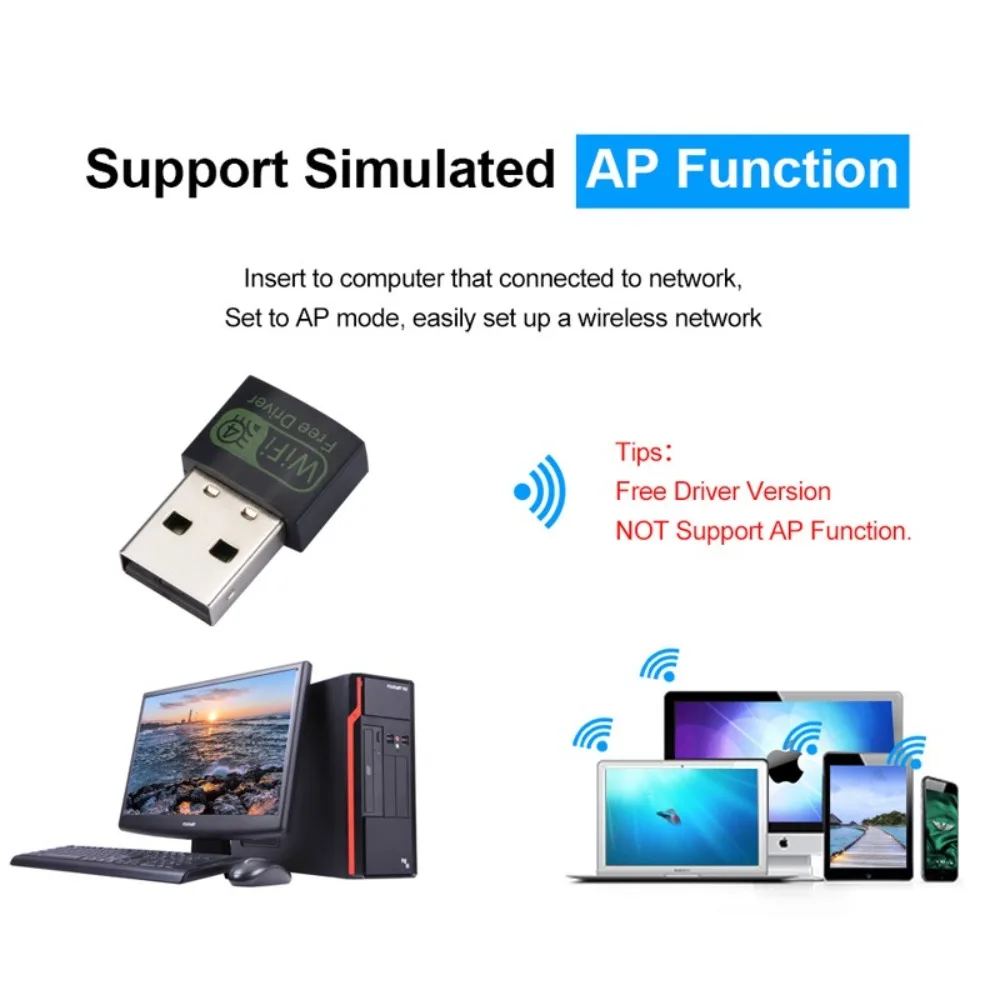Grwibeou WLAN-USB-Adapter, 150 Mbit/s, kabelloser Hochgeschwindigkeits-Dongle, kostenloses Laufwerk, Netzwerkkarte, USB 2.0 für Laptop, PC/Laptop/Desktop