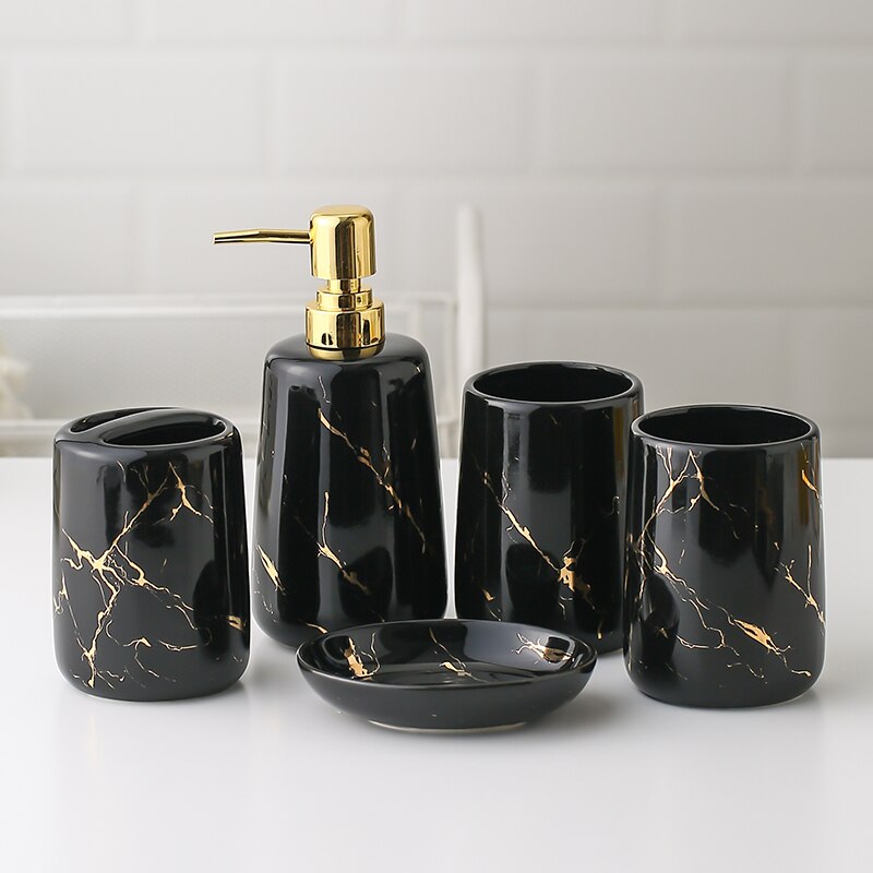 Ceramic imitation marble bathroom accessories set washing tools mouthwash cup soap toothbrush holder wedding supplies: b