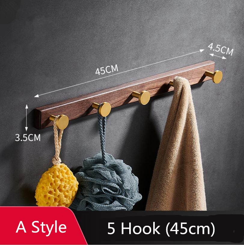 Træ og aluminium håndklæde krog væg krog dør bøjle tøj kappe krog multifunktionel hardware hardware: A  5 krog