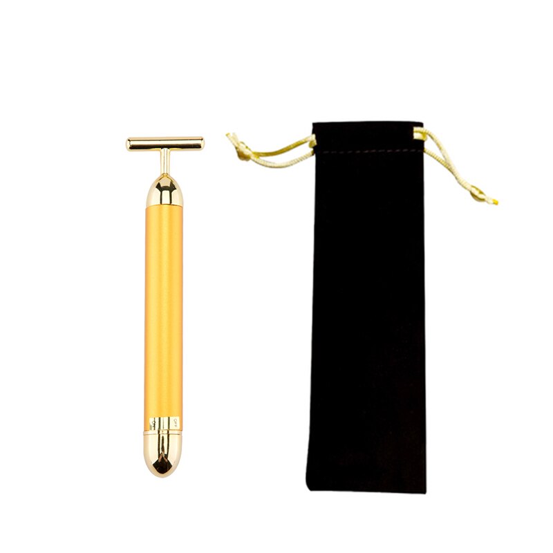 Rouleau électrique de Massage du visage, barre de beauté en or 24K, bâton de soins du visage vibrant et étanche: Gold with pouch