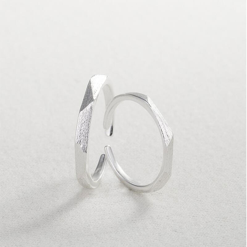 Anenjery 1 Paar Lovers Trouwringen Zilveren Kleur Matte Gladde Geometrische Vierkant Gezicht Wave Ringen Voor Mannen En Vrouwen S-R80: Matte-1 pair