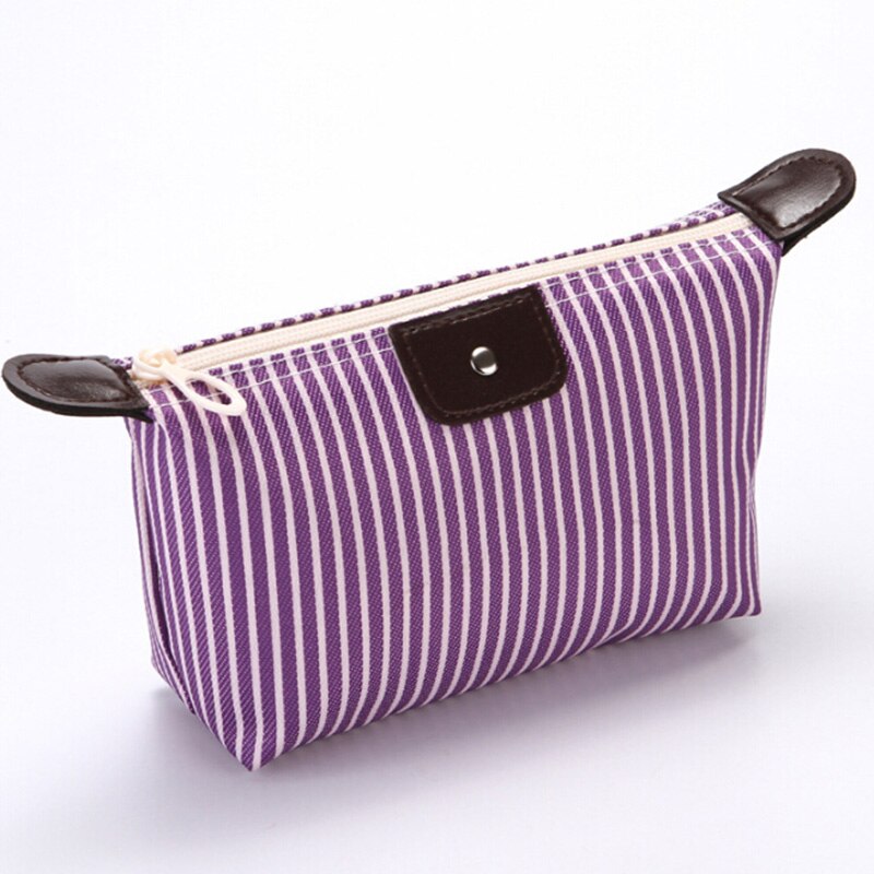 Foldable Stripes Women Travel Toiletry Make Up Cosmetic pouch bag Clutch Handbag Purses Case Makeup Bag Organizer: Lavender