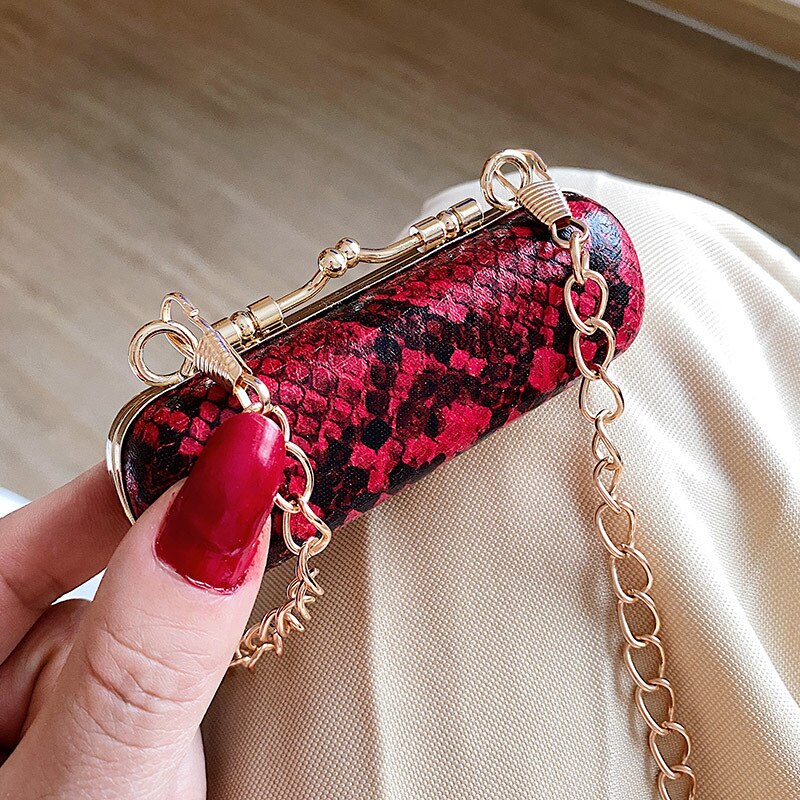 Bærbar leppestiftveske for kvinner mini lyst mønster fest dekorative skuldervesker serpentine cross body myntvesker  jd03141: Burgunder