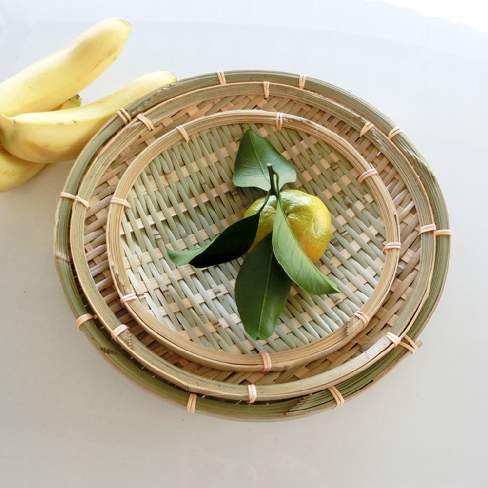 Handmade Bamboo Weaving Round Storage Basket Fruit Basket Rattan Bread Basket For Kitchen Food Picnic Mini Container Diameter
