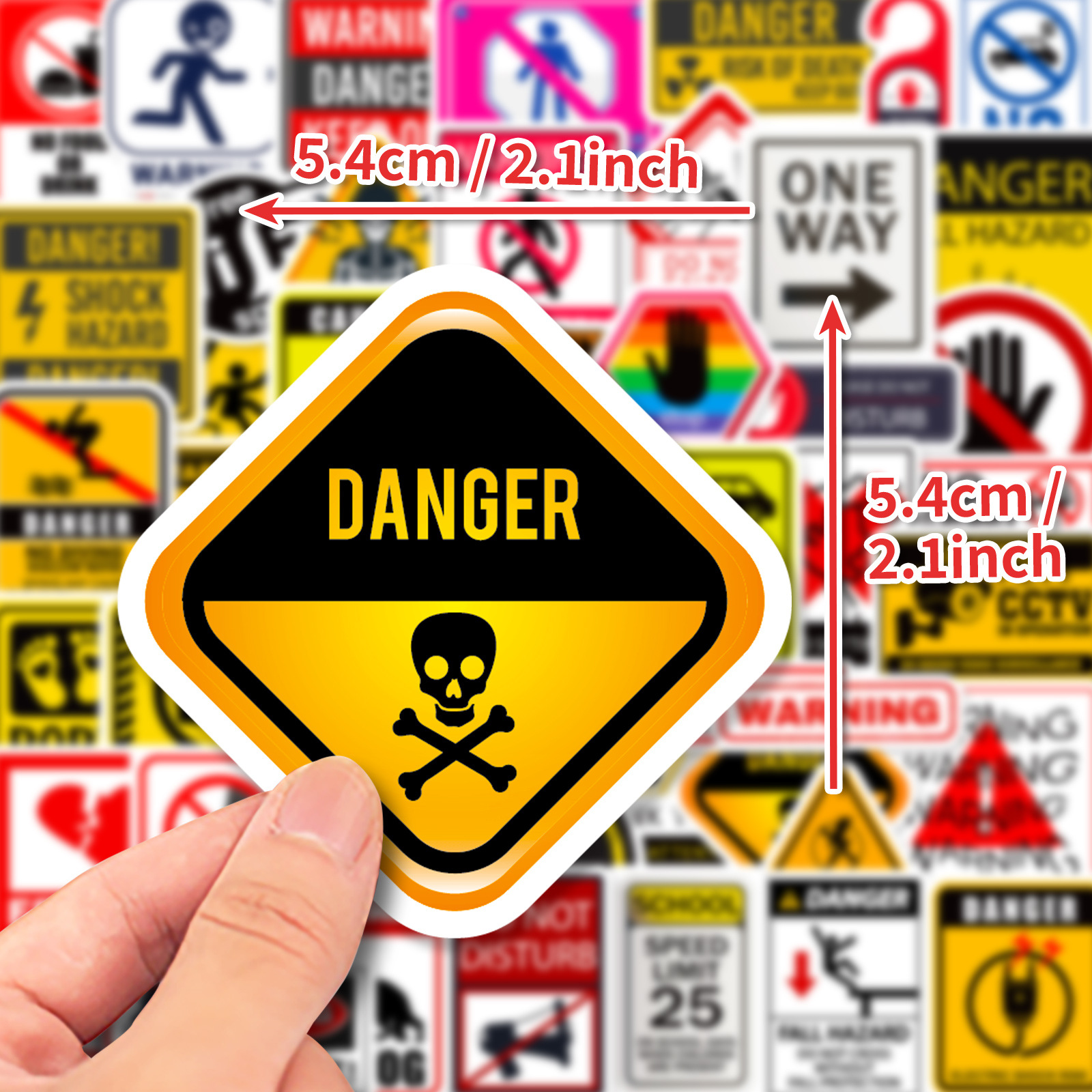 Warning Signs Stickers [50pcs] Bans Cautions Directions Stickers for Helmet Water Bottle Laptop Phone Skateboard Travel