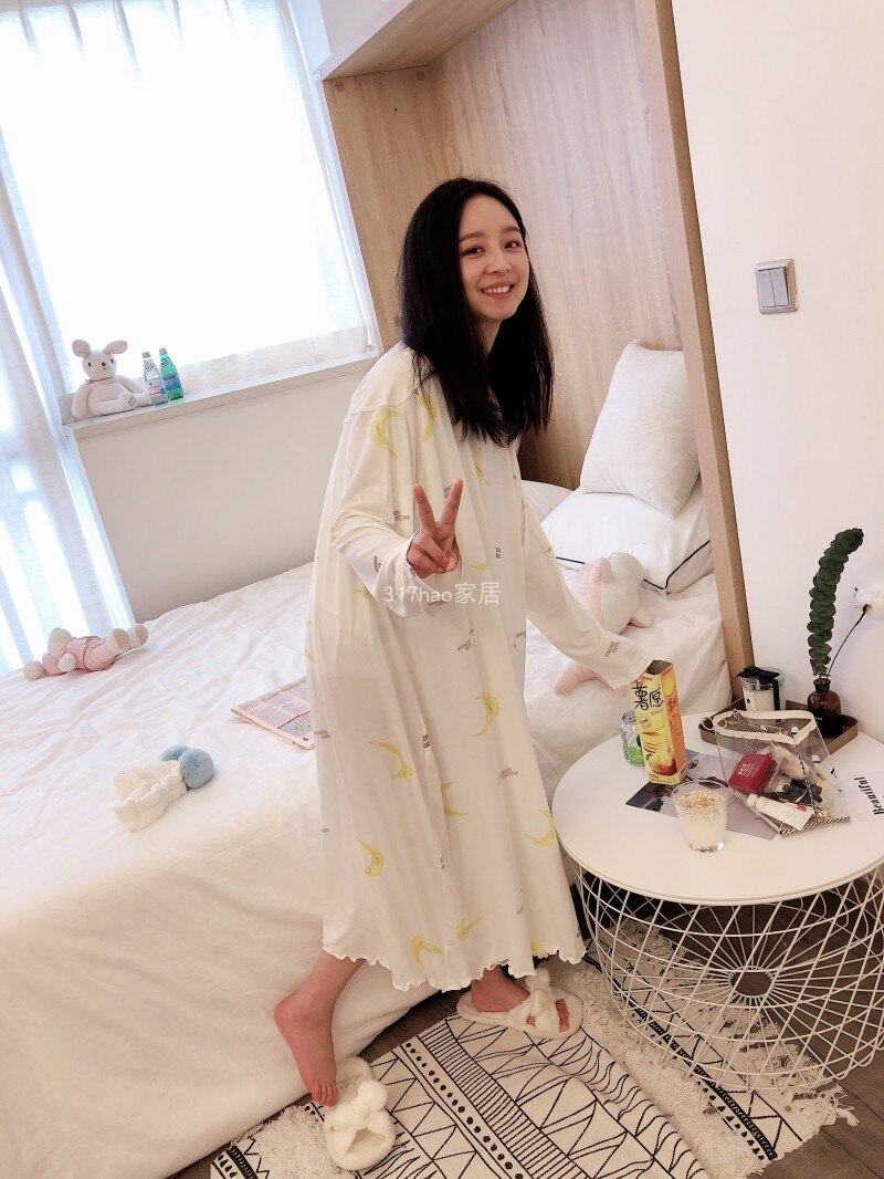 Japanese spring and Autumn thin pajamas gelato Modal cotton clouds long sleeve pantsuit crescent soft home wear sleepwear