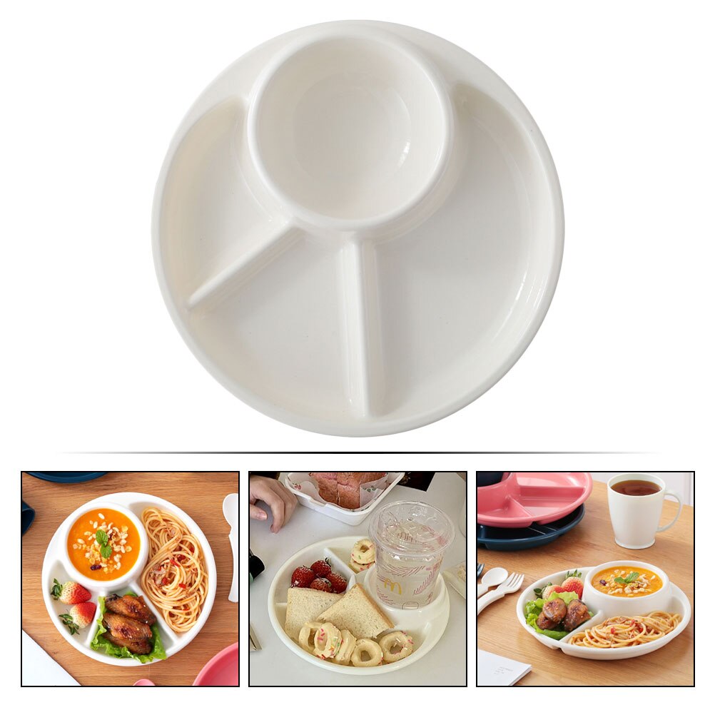 1pc Ration Divided Plate Kitchen Plate Reduce Fat Plate (White)