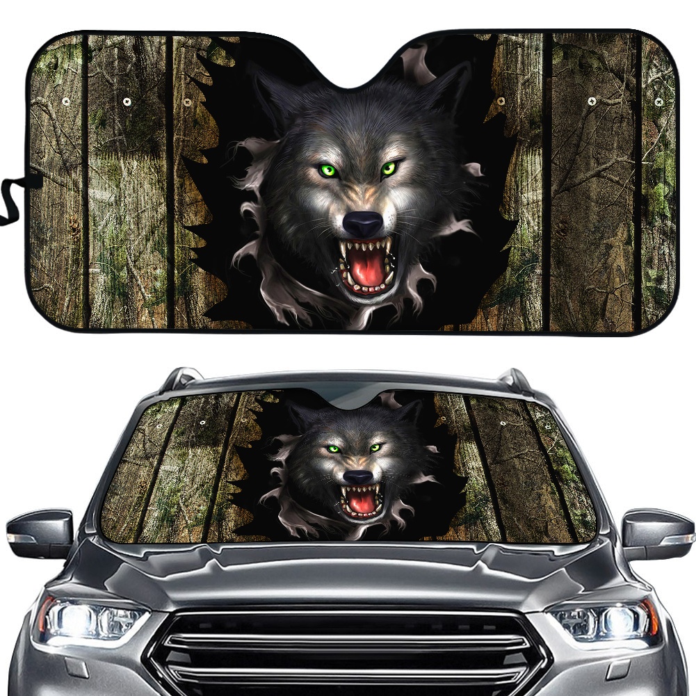 Car Windscreen Cover Folding Wolf 3D Printed Car Windshield Sun Shade Auto Sun Visor UV Covers Car Window Protector Durable Case: YSFA2372HC