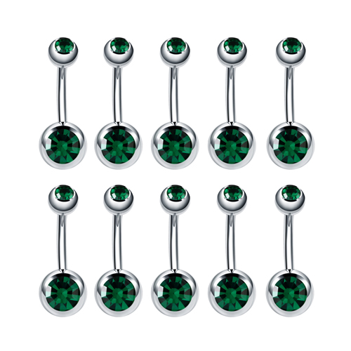 10 stuks/lot roestvrijstalen navelpiercings met strasssteentjes, navelringen, ombligo-balletjes, nombril-buikpiercings, sexy lichaamssieraden: Roségouden kleur