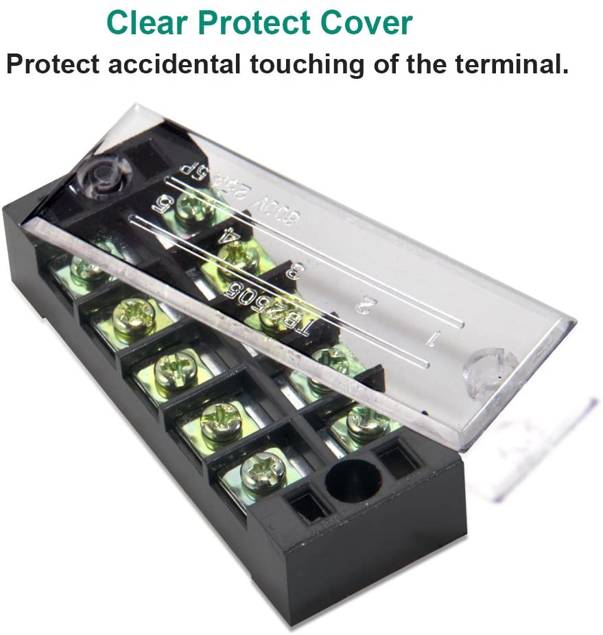 600V 25A double-row Screw Terminal Block with cover + 400V 25A pre-insulated terminal, Barrier Strip (black/red)