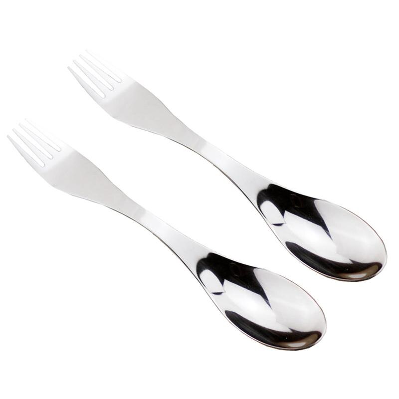 2 pcs Camping Spork Outdoor Double-ended Stainless Steel Multifunction Fork Spoon for Travel