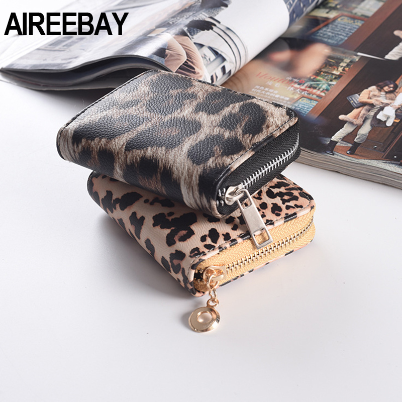 AIREEBAY Women Short Wallets Vintage Leopard Prints Coin Purse For Girls Clutch Bag PU Leather Ladies Card Holder