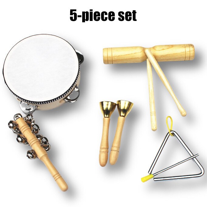 Juego de instrumentos musicales hechos de madera para niños pequeños, bolsa de transporte, juego de juguetes de percusión Musical para niños, banda de xilófono, pandereta, 10 unids/set por Set