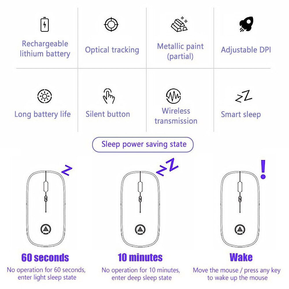 Kabellose rgb-maus, wiederaufladbar, geräuschlos, led-hintergrundbeleuchtung, gaming- und büromaus für pc und laptop