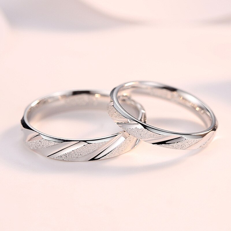Par vielsesringe ren 100% 925 sterling sølv smykker enkel stil gevind frosted lovers ring til kvinder / mænd