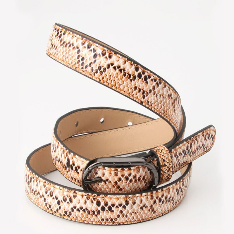 Slangenprint dames pu leren tailleband dames dunne skinny riemen voor dames jeans jurk riem zwarte metalen gesp