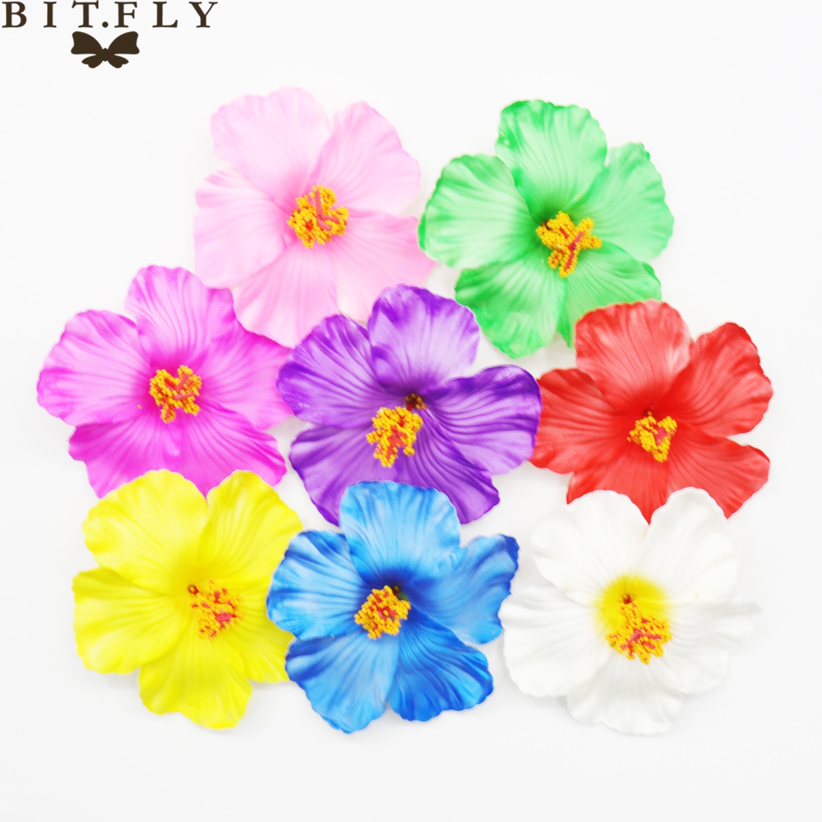 BIT.FLY 10PCS Hawaii party Hibiscus flowers Summer party DIY decorations Artificial PE hibiscus flower Hula girls headwear