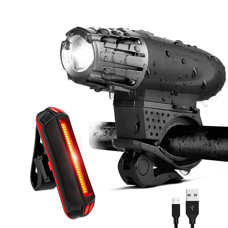Fiets Licht 300 Lumen USB Oplaadbare Bike Fietsen Front Light Koplamp + Achterlichten voor Bergen Fiets Accessoires