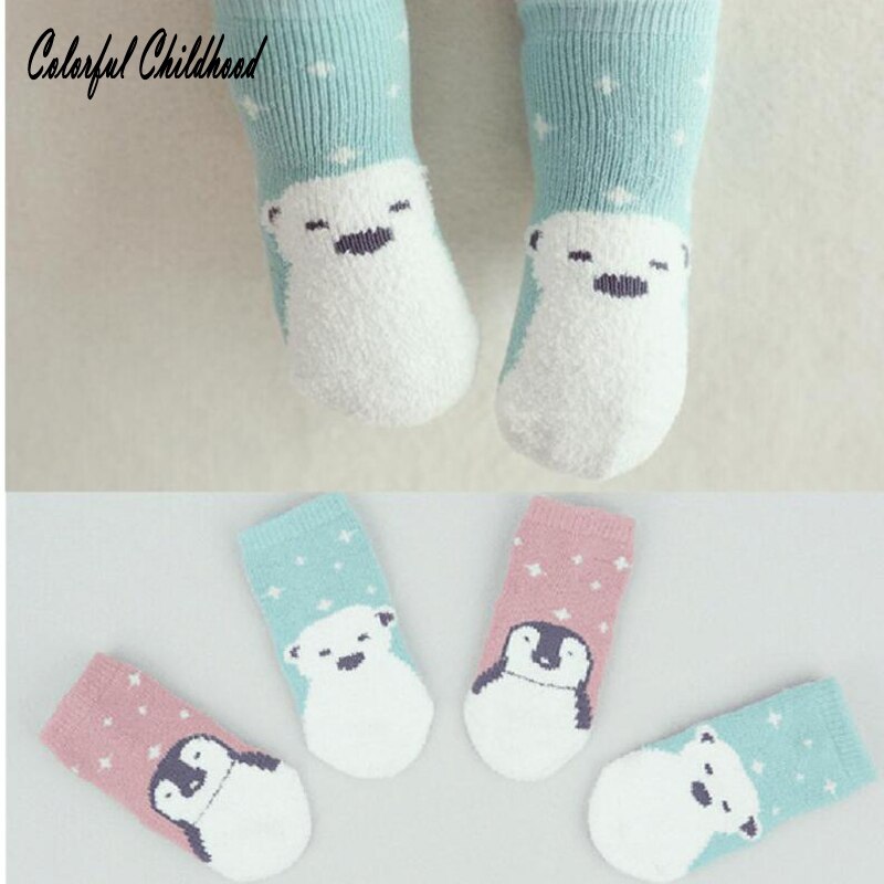 Chaussettes d'hiver pour bébés garçons/filles | Chaussettes de dessin pingouin, chaussettes en coton éponge, protège-jambes pour enfants de 0 à 4 ans