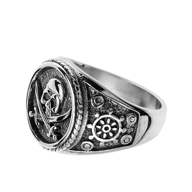 Retro Punk Style Double Knife Pirate Skull Ring Motorcycle Men&#39;s Hip-Hop Rock and Roll Party Jewelry Accessories