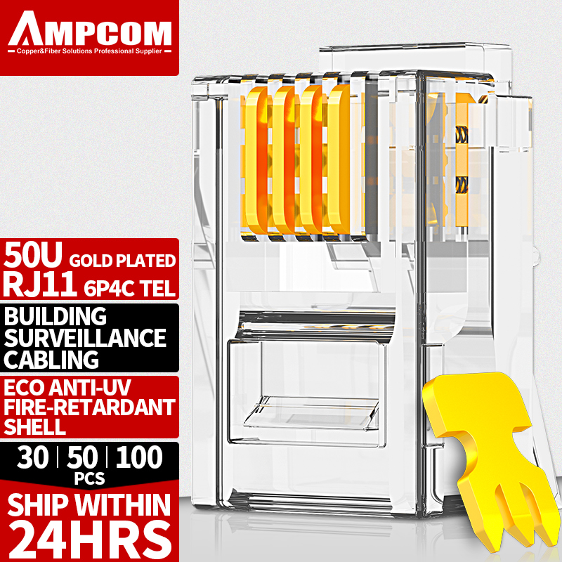AMPCOM RJ11 Plug 6P4C 6P2C Telefoon Modulaire Telefoonsnoer Connector Adapter Crimp Telefoon Internet Modulaire Plug Jack
