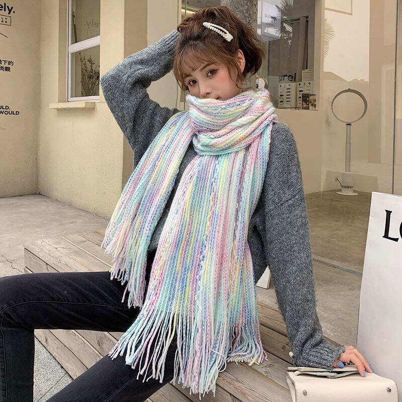 Nova chegada da moda outono inverno colorido cachecol feminino quente de alta qualidade elegante bonito ao ar livre fresco adorável vintage borla xale