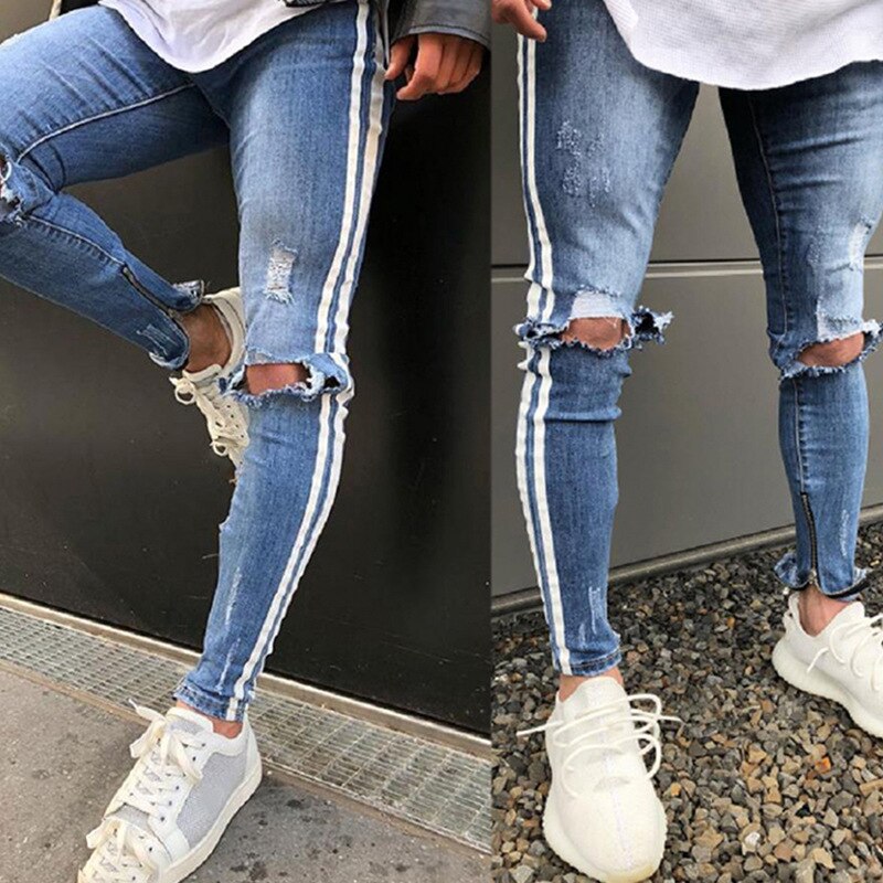 Jean déchiré au genou pour hommes, pantalon Slim de Sport en denim