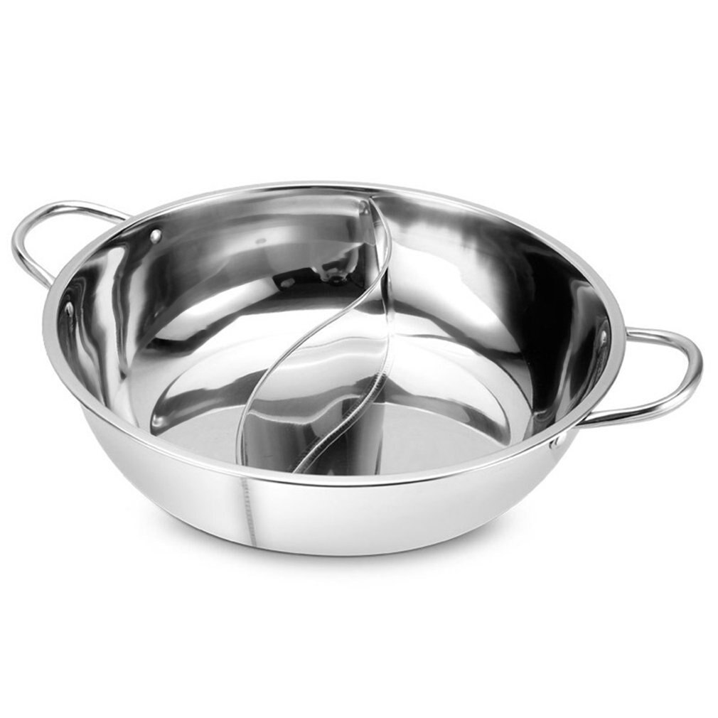 30cm Stainless Steel Pot With Divider Single-layer Thicken Soup Binaural Mandarin Duck Fondue Cooking Pot Kitchen Cookware