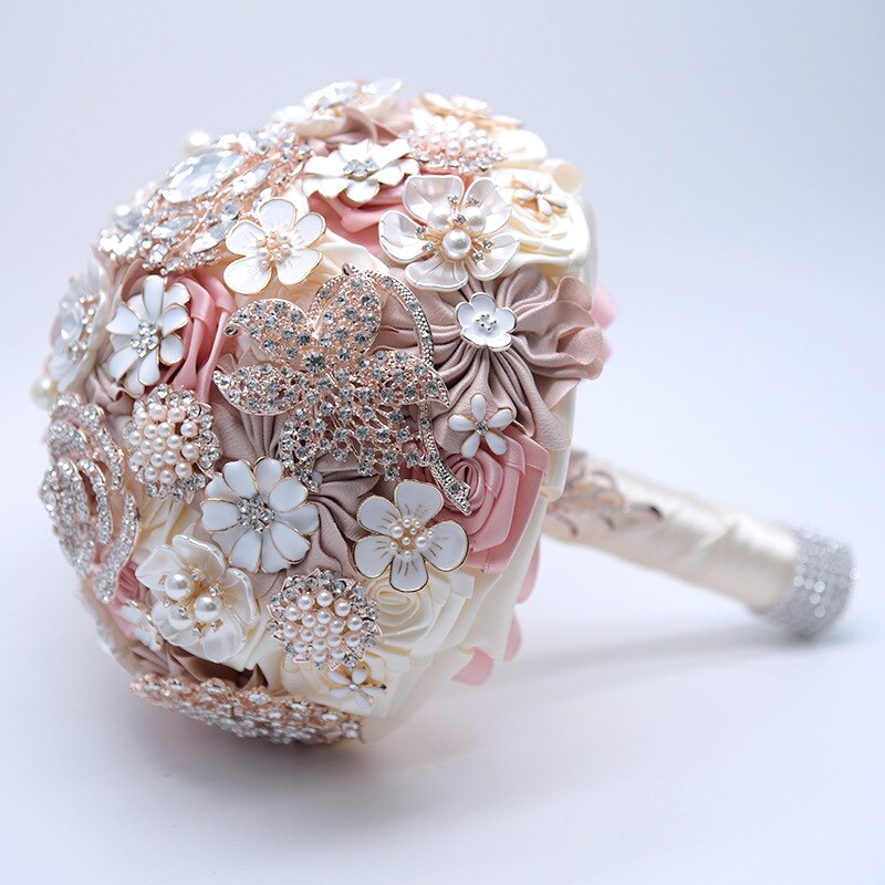 nouvelle soie fleurs de mariage strass bijoux Blush rose broche Bouquet or broche robe de mariée mariage Bouquet: Blush Pink